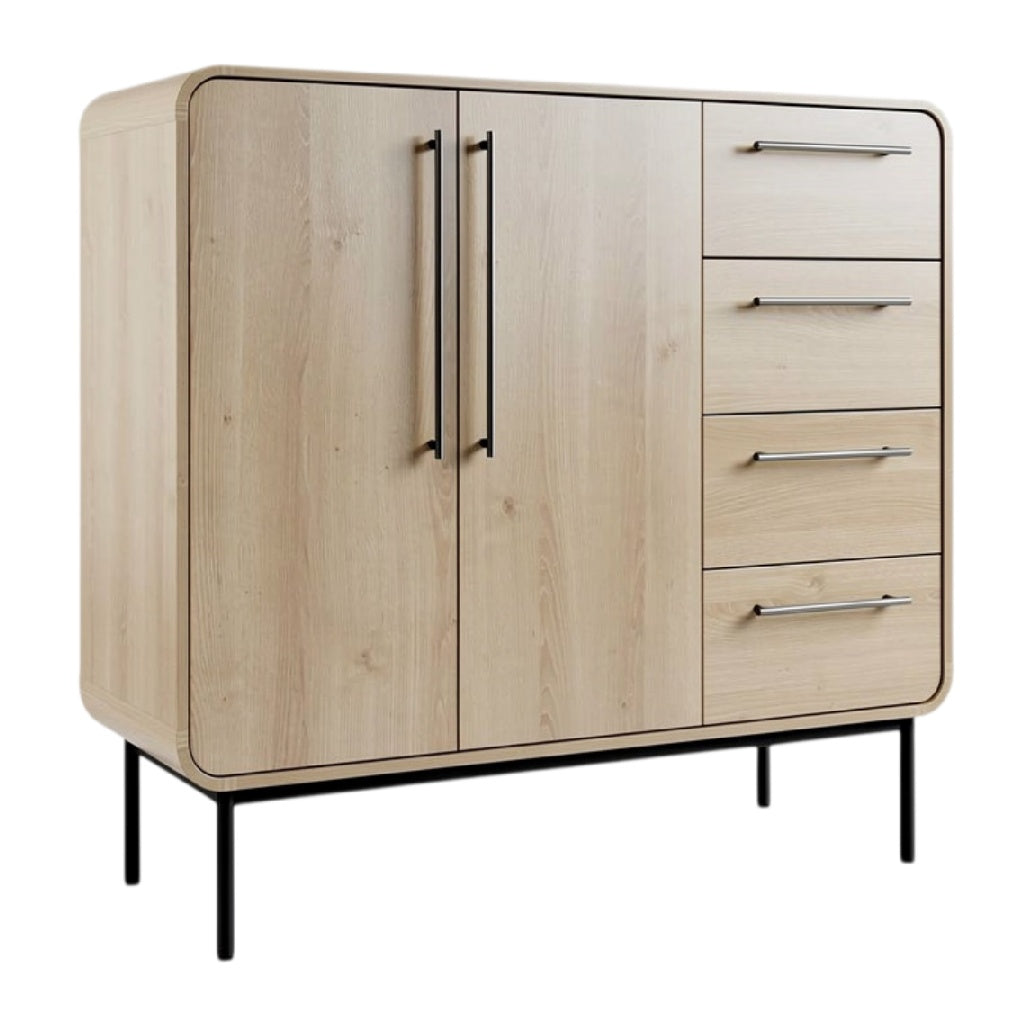 **Moderne houten kast met metalen poten en minimalistisch design**