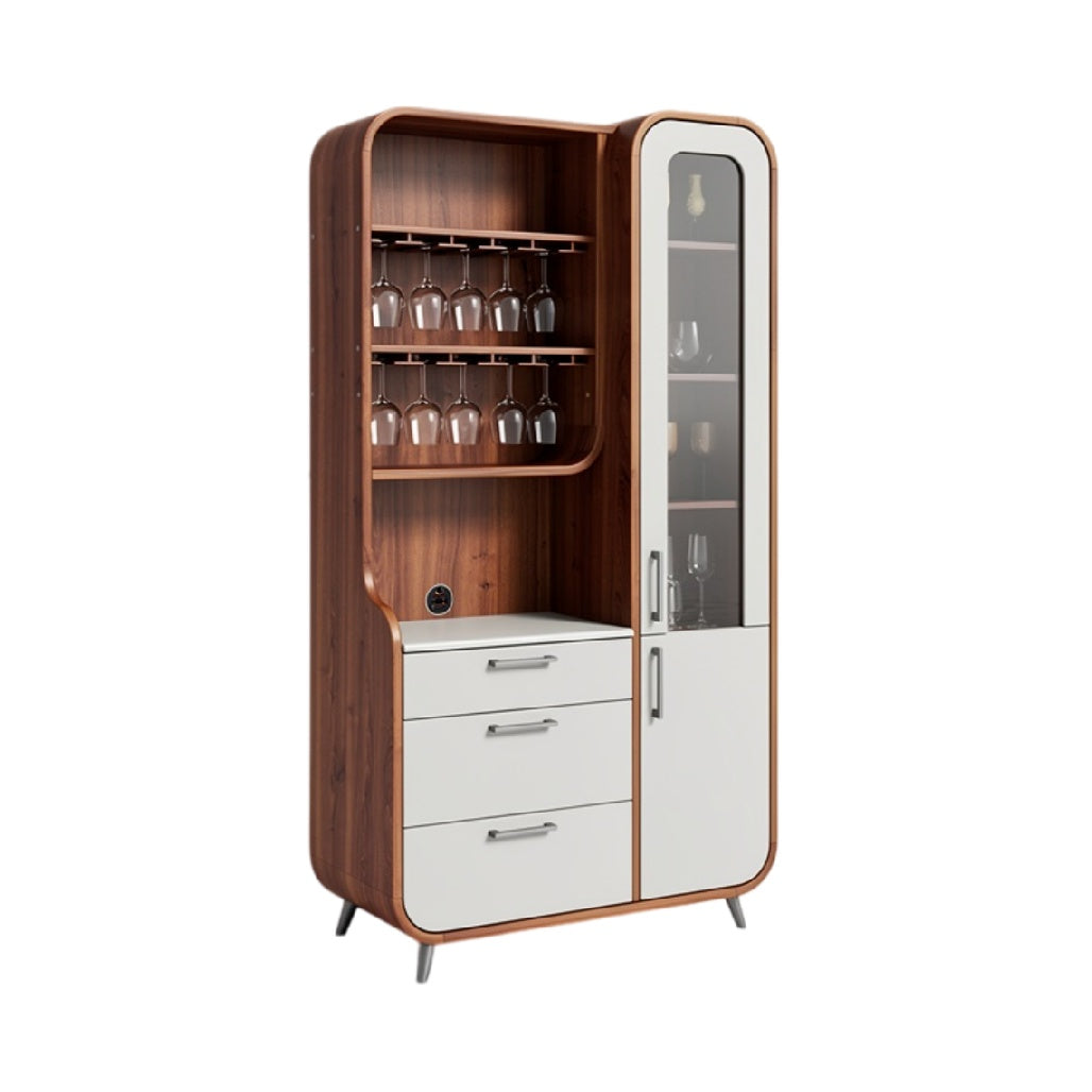 **Moderne houten servieskast met glazen deurtjes en lades**