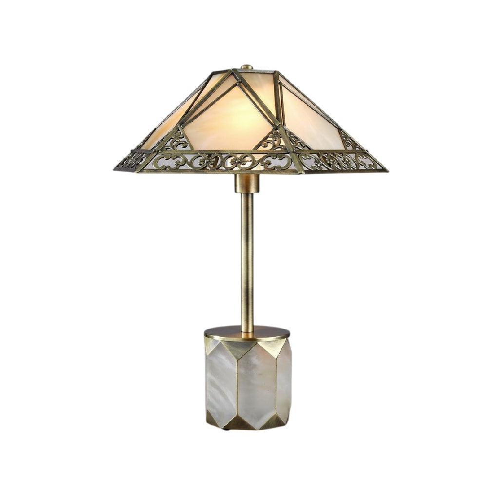**Technische titel in het Nederlands: Stijlvolle Tafel- en Glaskleurige Lamp met Sierlijke Tuller**