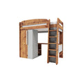 **Technische titel in het Nederlands: Houten stapelbed met bureau en trap**